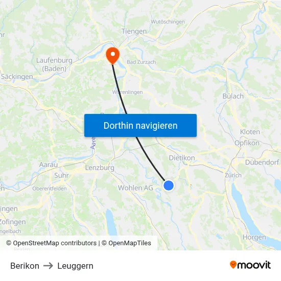 Berikon to Leuggern map