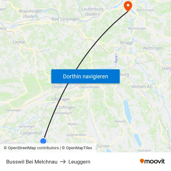 Busswil Bei Melchnau to Leuggern map
