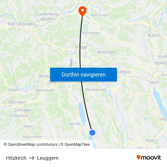 Hitzkirch to Leuggern map