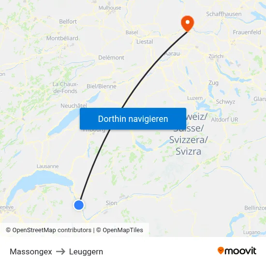 Massongex to Leuggern map