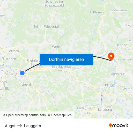 Augst to Leuggern map