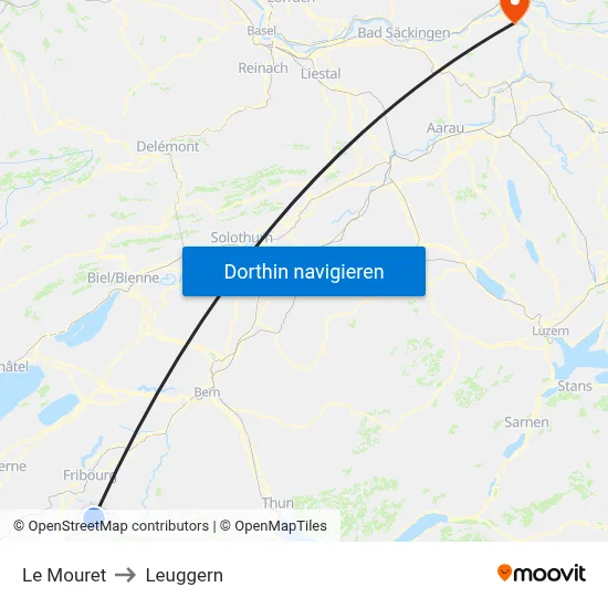 Le Mouret to Leuggern map