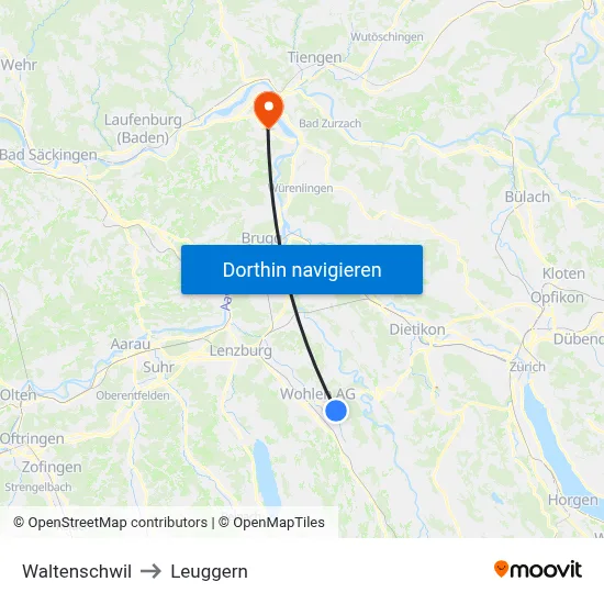 Waltenschwil to Leuggern map