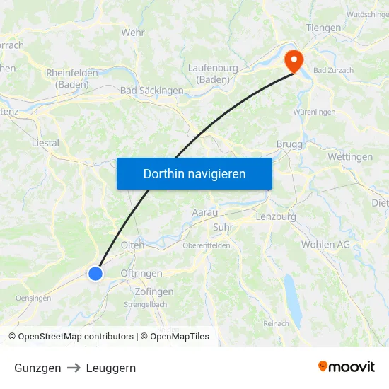 Gunzgen to Leuggern map
