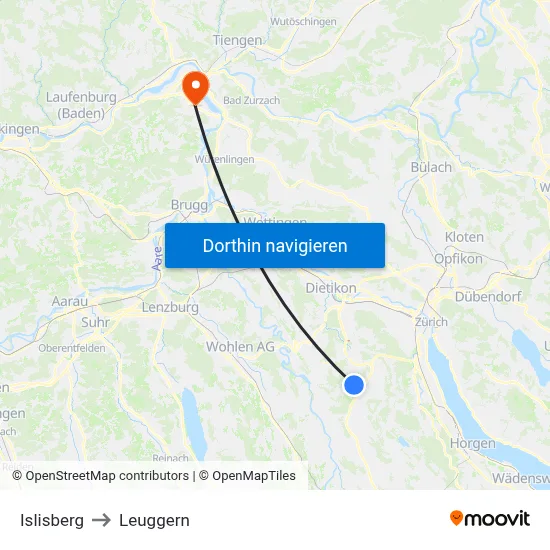 Islisberg to Leuggern map