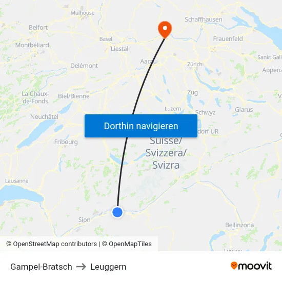 Gampel-Bratsch to Leuggern map