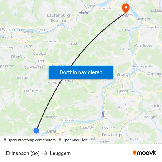 Erlinsbach (So) to Leuggern map