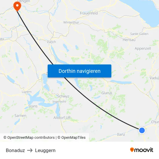 Bonaduz to Leuggern map