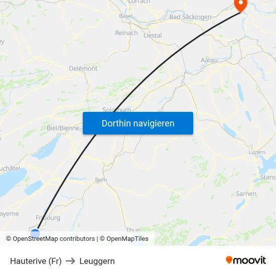 Hauterive (Fr) to Leuggern map