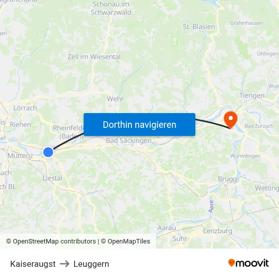Kaiseraugst to Leuggern map