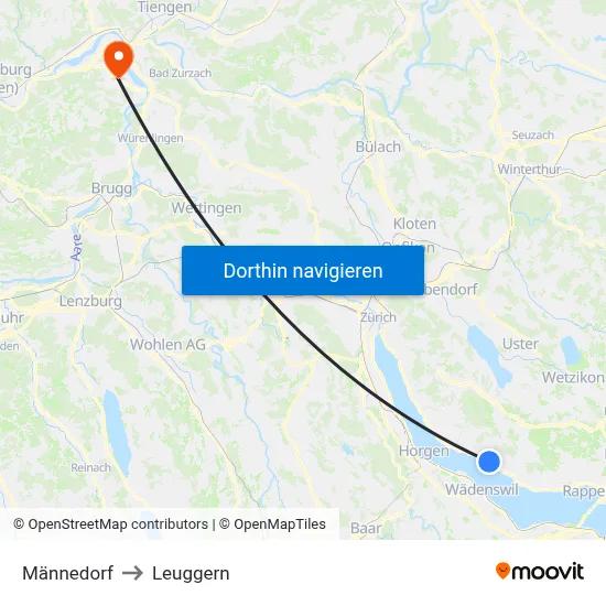 Männedorf to Leuggern map