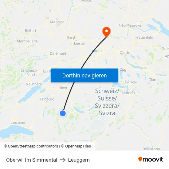 Oberwil Im Simmental to Leuggern map