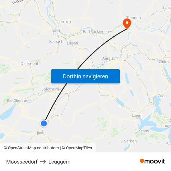 Moosseedorf to Leuggern map