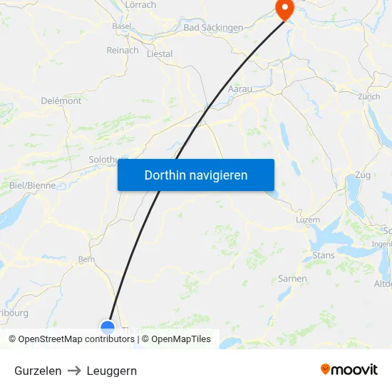 Gurzelen to Leuggern map