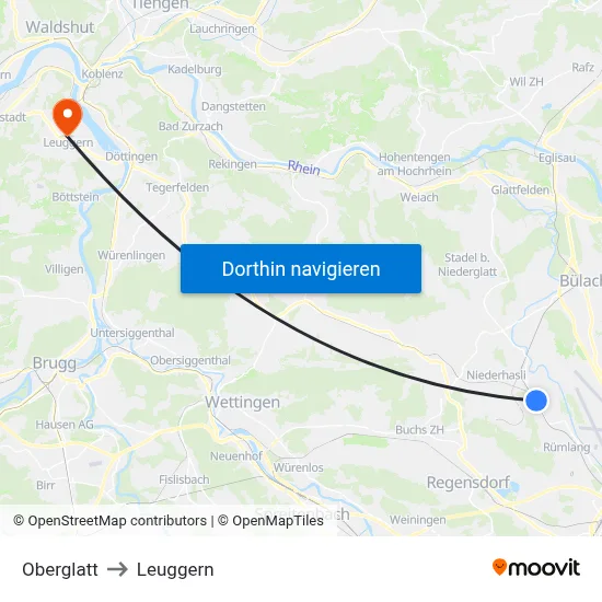 Oberglatt to Leuggern map