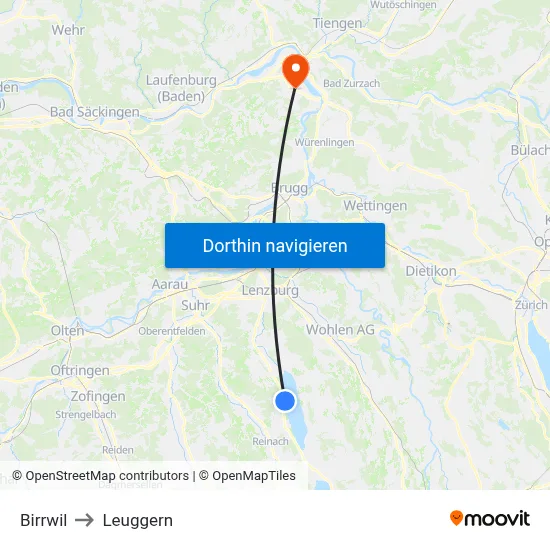 Birrwil to Leuggern map