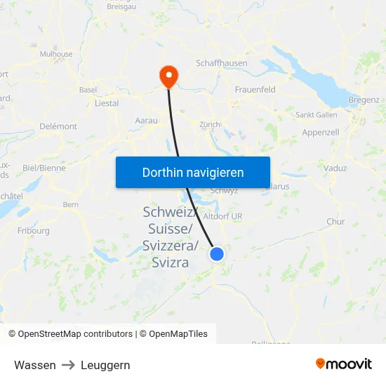 Wassen to Leuggern map