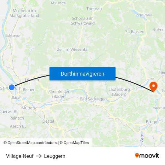 Village-Neuf to Leuggern map