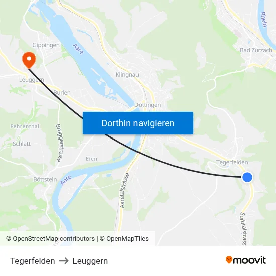 Tegerfelden to Leuggern map