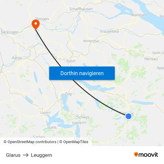 Glarus to Leuggern map
