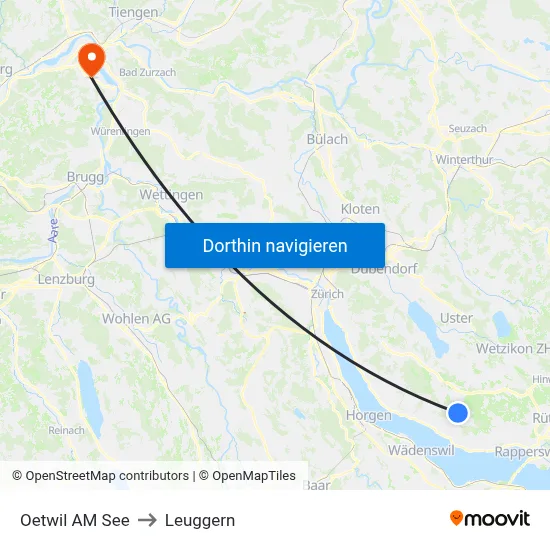 Oetwil AM See to Leuggern map