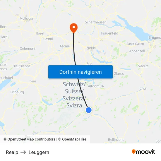 Realp to Leuggern map