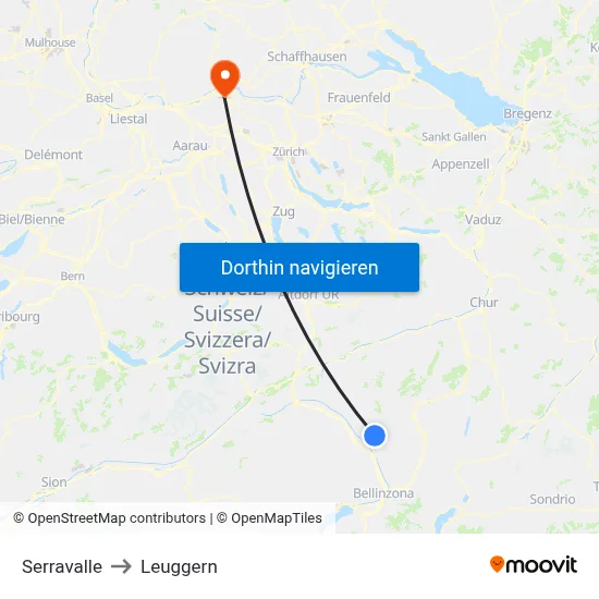 Serravalle to Leuggern map