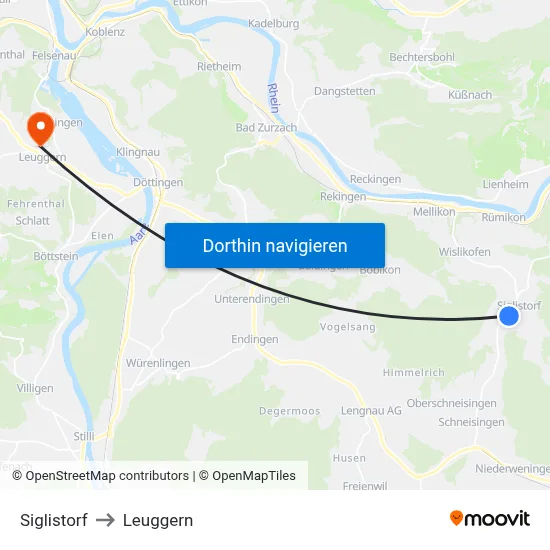 Siglistorf to Leuggern map