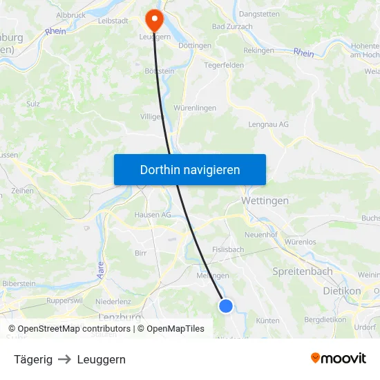 Tägerig to Leuggern map