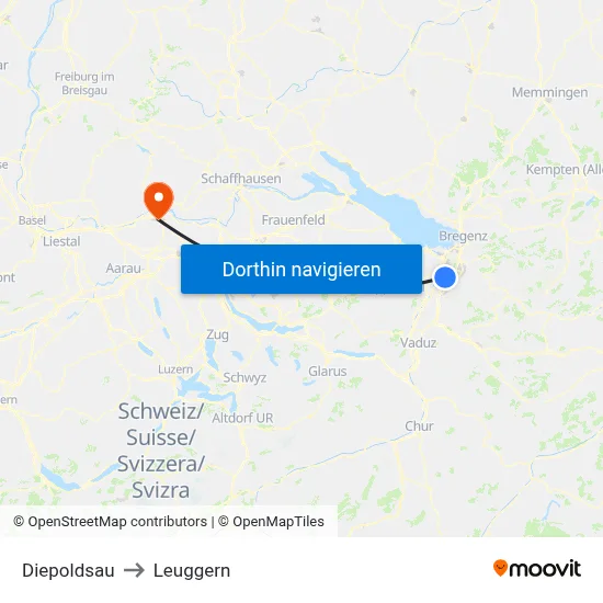 Diepoldsau to Leuggern map