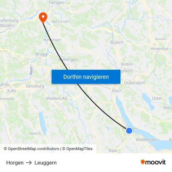 Horgen to Leuggern map
