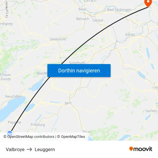 Valbroye to Leuggern map