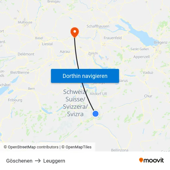 Göschenen to Leuggern map