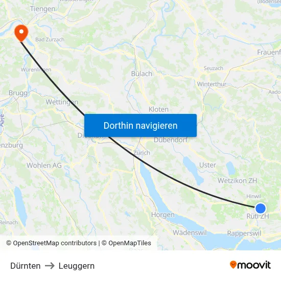 Dürnten to Leuggern map