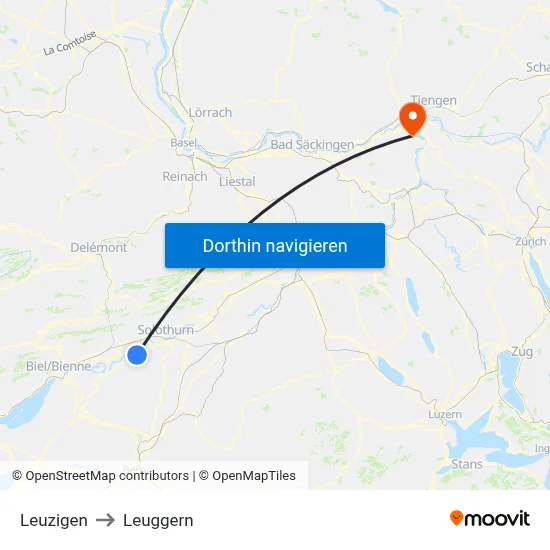 Leuzigen to Leuggern map