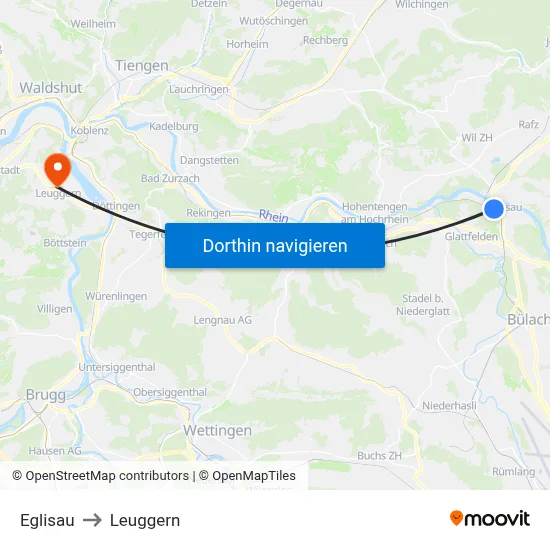 Eglisau to Leuggern map