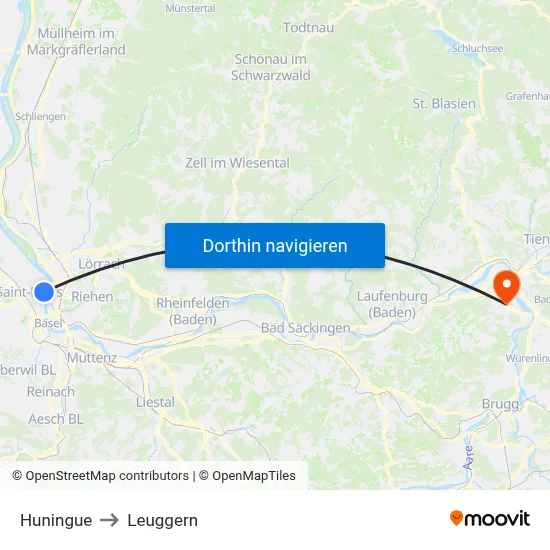 Huningue to Leuggern map