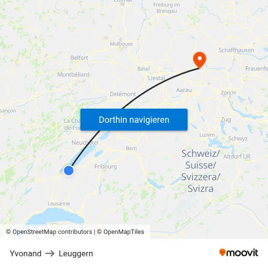 Yvonand to Leuggern map