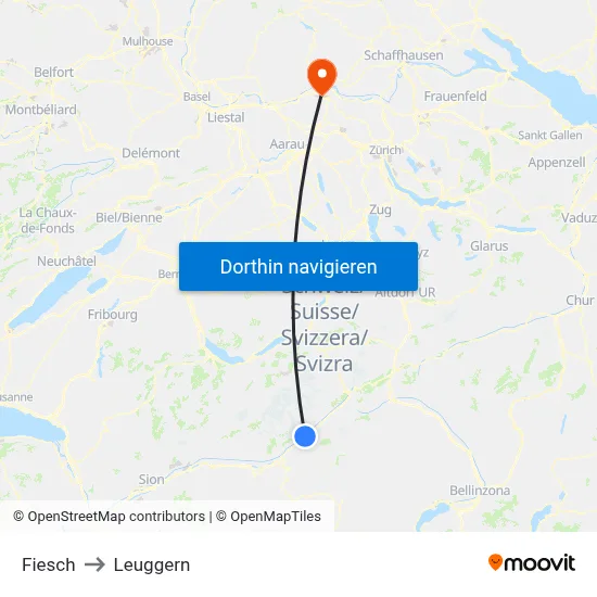 Fiesch to Leuggern map