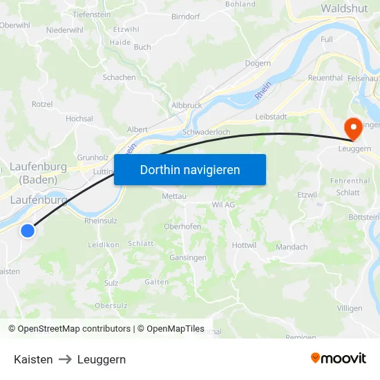 Kaisten to Leuggern map