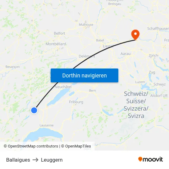 Ballaigues to Leuggern map