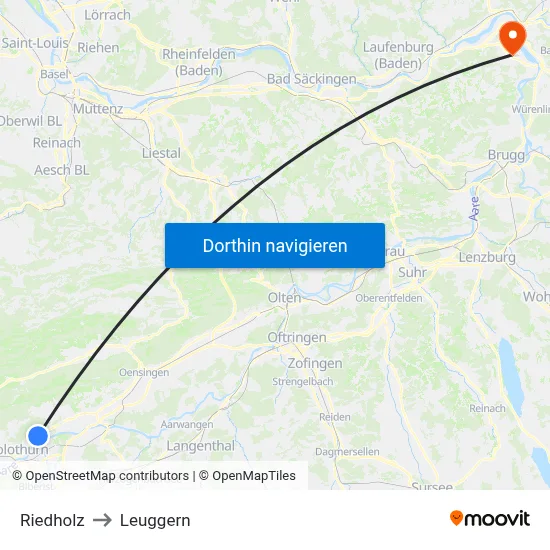Riedholz to Leuggern map