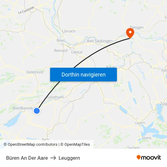Büren An Der Aare to Leuggern map