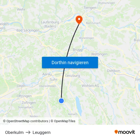 Oberkulm to Leuggern map