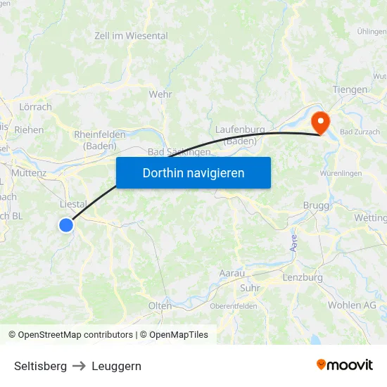 Seltisberg to Leuggern map