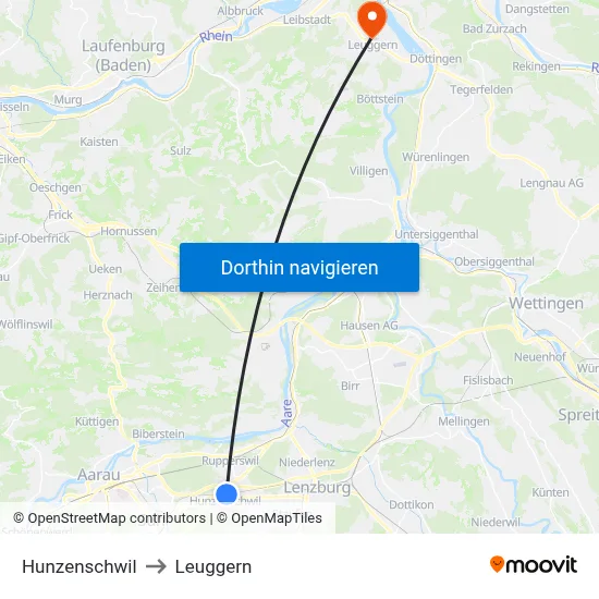 Hunzenschwil to Leuggern map