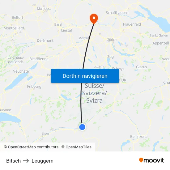 Bitsch to Leuggern map