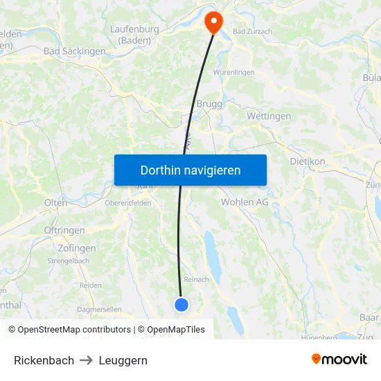 Rickenbach to Leuggern map