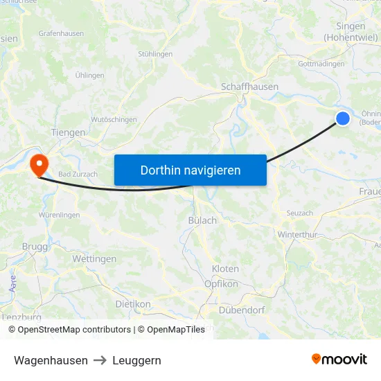 Wagenhausen to Leuggern map