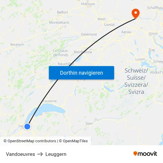 Vandoeuvres to Leuggern map